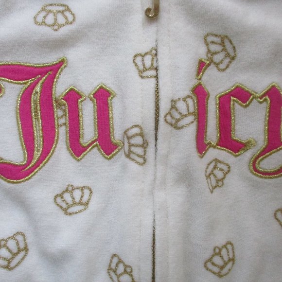 NWT JUICY COUTURE ~ TERRY HOODED ROMPER ~ 18 mo. ~ GOLD GLITTER CROWNS - Picture 3 of 5